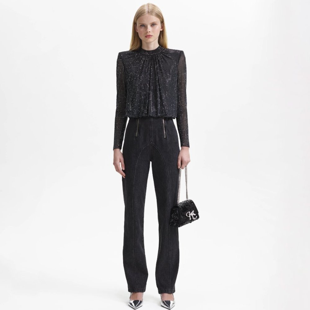 Self-Portrait Black and Silver Embellished Blouse - Picture 2 of 12
